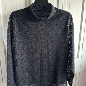 NWT $99.50 Talbots Black Lace High Neck Lined Long Sleeve Blouse Size 2X & 3X